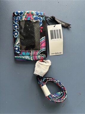 Vera Bradley Haymarket Paisley zip ID & Lanyard in Black & Pink